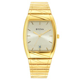 Titan Men's Watch Champagne Dial Gold Stainless Steel Strap Watch, 9315YM05