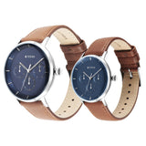 Titan Modern Bandhan Couple's Watch Analog Blue Dial with Brown Leather Strap, 94006SL01P