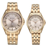 Titan Modern Pair Unisex Quartz Analog Couple Watch Set, Rose Gold11 Dial, Gold Stainless Steel Strap - product image 1
