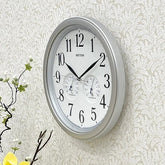 Rhythm Value Added Wall Clock | Analog Thermometer & Hygrometer, Silent Silky Move | Silver, 8MGA26WR19 Rhythm Wall Clock 8MGA26WR19