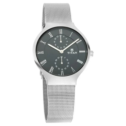 Titan Womens Analog Watch Black Dial with Silver Mesh Band, 95068SM01