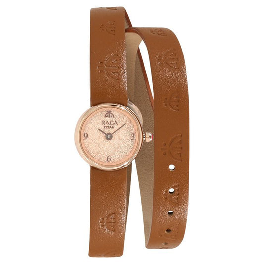 Titan, Women, Analog, Watch, Gold Dial, Leather Strap, 95075WL01