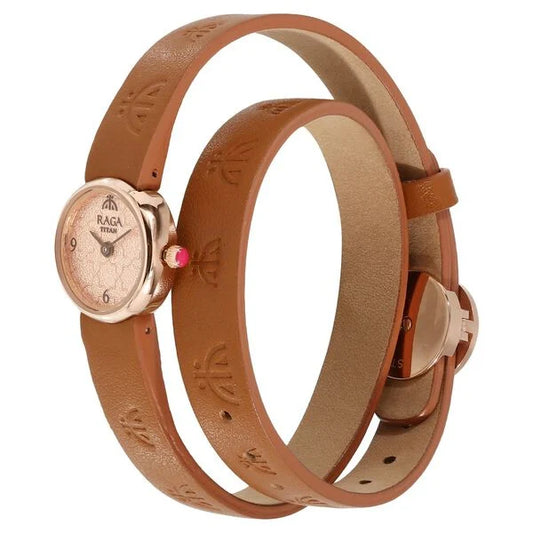 Titan, Men's, Analog Watch, Gold Dial, with Leather Band, TI-95075WL01
