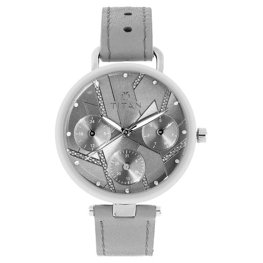 Titan, Women, Analog, Watch, Grey Dial, Leather Strap, 95079SL01
