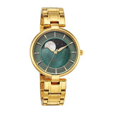 Titan Women's Stellar Moon Phase Watch Green Dial With Gold Stainless Steel Band, 95086YM01