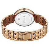 Titan Eternal Quartz Analog Women's Watch With Off White Dial and Rose Gold Stainless Steel Strap, 95187WM02