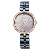Titan Purple Women's Watch Analog Mother of Pearl Dial with Blue Ceramic Band, 95215KC03