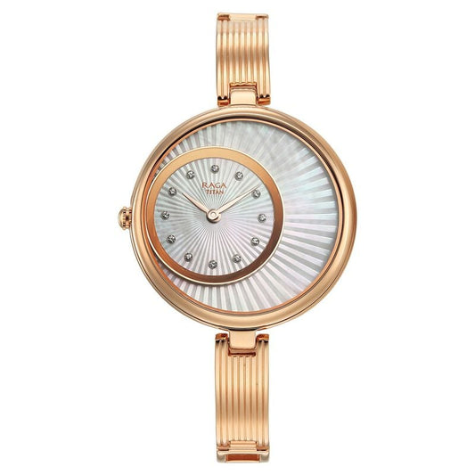 Titan Women's Raga Power Pearls Analog Watch Mother Of Pearl Dial With Rose Gold Metal Band, 95224WM02F