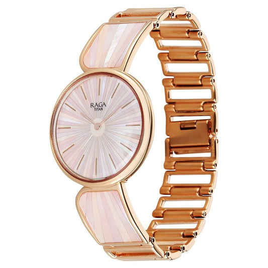 Titan Women's Raga Power Pearls Analog Watch Mother Of Pearl Dial With Rose Gold Metal Band, 95226WM02F