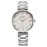 Titan Purple Women's Watch Analog Mother of Pearl Dial with Silver Stainless Steel Band, 95237SM01