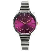 Titan Aura Women's Watch Analog Purple Dial with Silver Stainless Steel Band, 95245KM01