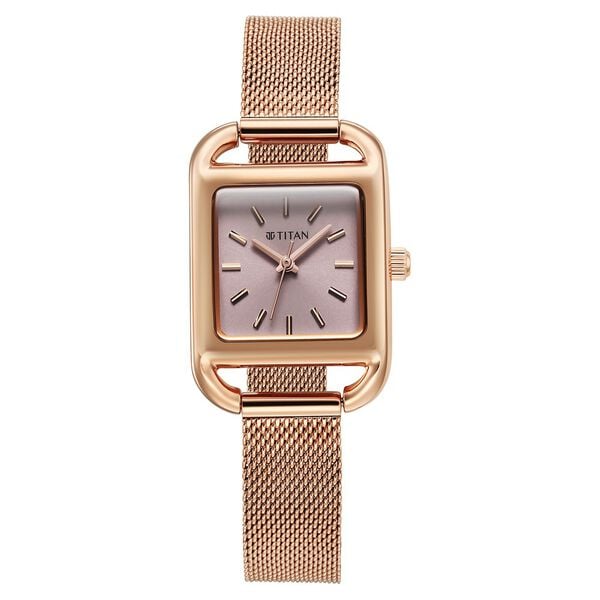 Titan Horizon Women's Watch Analog Pink Dial with Rose Gold Mesh Band, 95298WM01