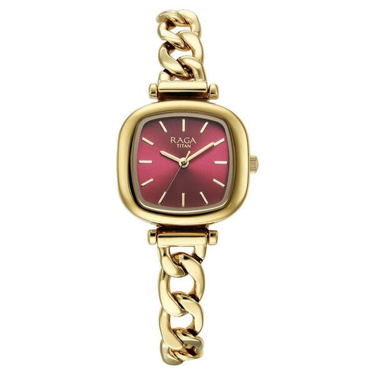 Titan, Women, Analog, Watch, Maroon Dial, Stainless steel Strap, 95302YM01