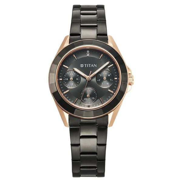 Titan Glamour Quartz Multifunction Women's Watch With Grey Dial and Grey Stainless Steel Strap, 95315KM02