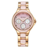 Titan Glamour Quartz Multifunction Women's Watch with Mother Of Pearl Dial and Pink Ceramic Steel Strap, 95325KD01