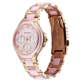Titan Glamour Quartz Multifunction Women's Watch with Mother Of Pearl Dial and Pink Ceramic Steel Strap, 95325KD01