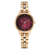 Titan Raga Glimmers Quartz Analog Women's Watch with Red Mother of Pearl Dial and Rose Gold Metal Strap, 95327WM01