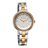 Titan Glamour Quartz Analog Women's Watch White Dial Two Toned Stainless Steel Strap, 95333KM01