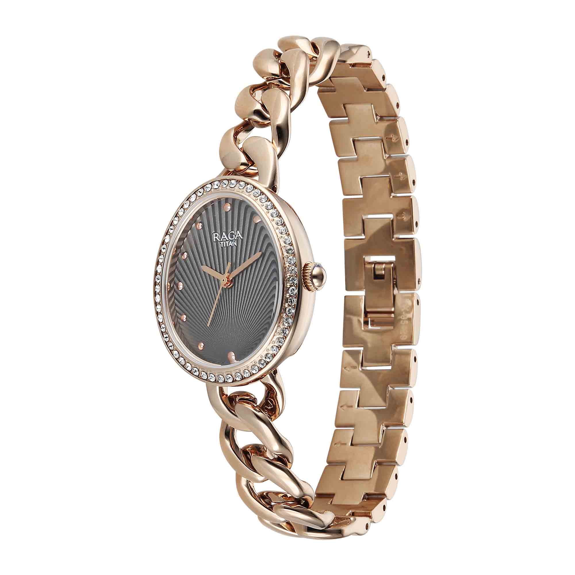 Titan Raga Spotlight Women's Quartz Analog Watch, Grey Dial, Gold Metal Strap, TI-95429WM0 - view 3