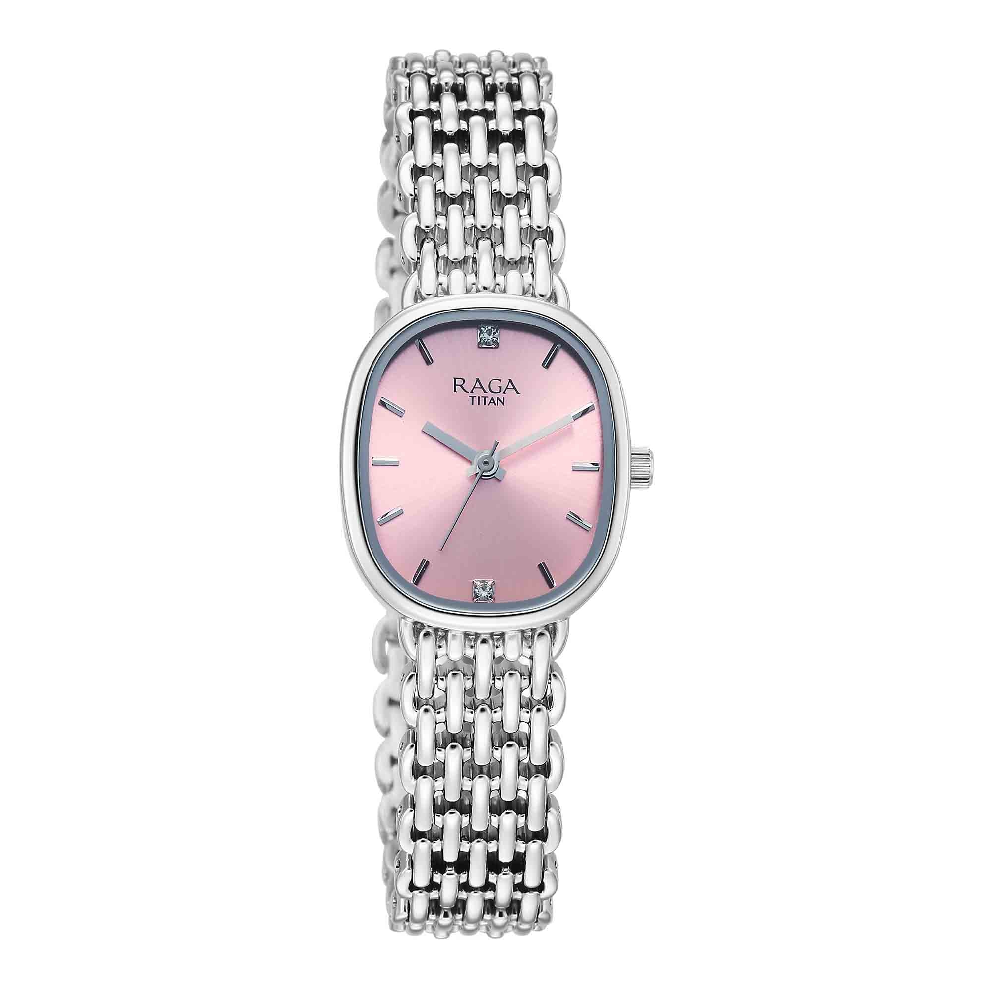 Titan Raga Spotlight Women's Quartz Analog Watch, Pink Dial, Silver Metal Strap, TI-95430S - view 2