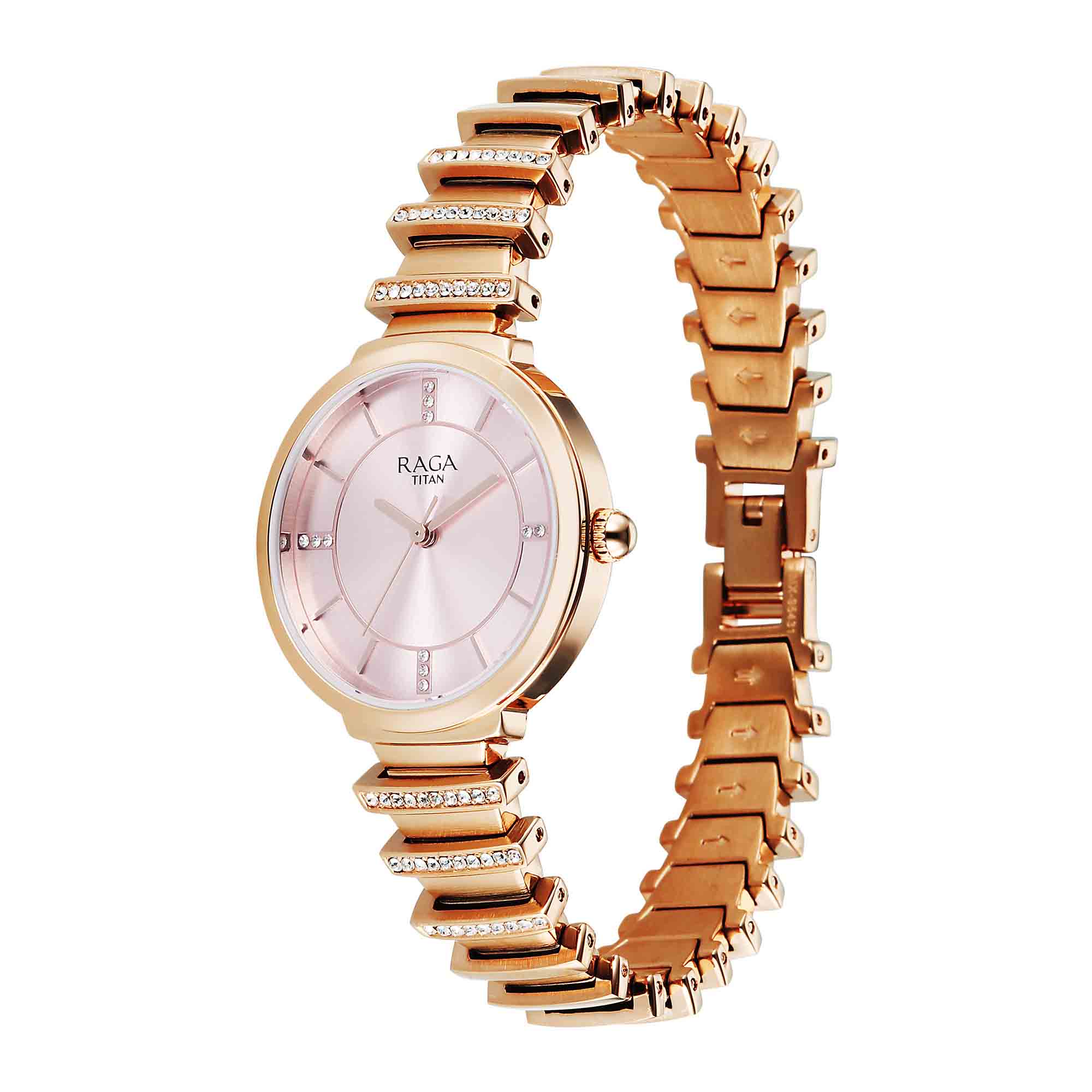 Titan Raga Spotlight Women's Quartz Analog Watch, Pink Dial, Gold Metal Strap, TI-95431WM0 - view 3