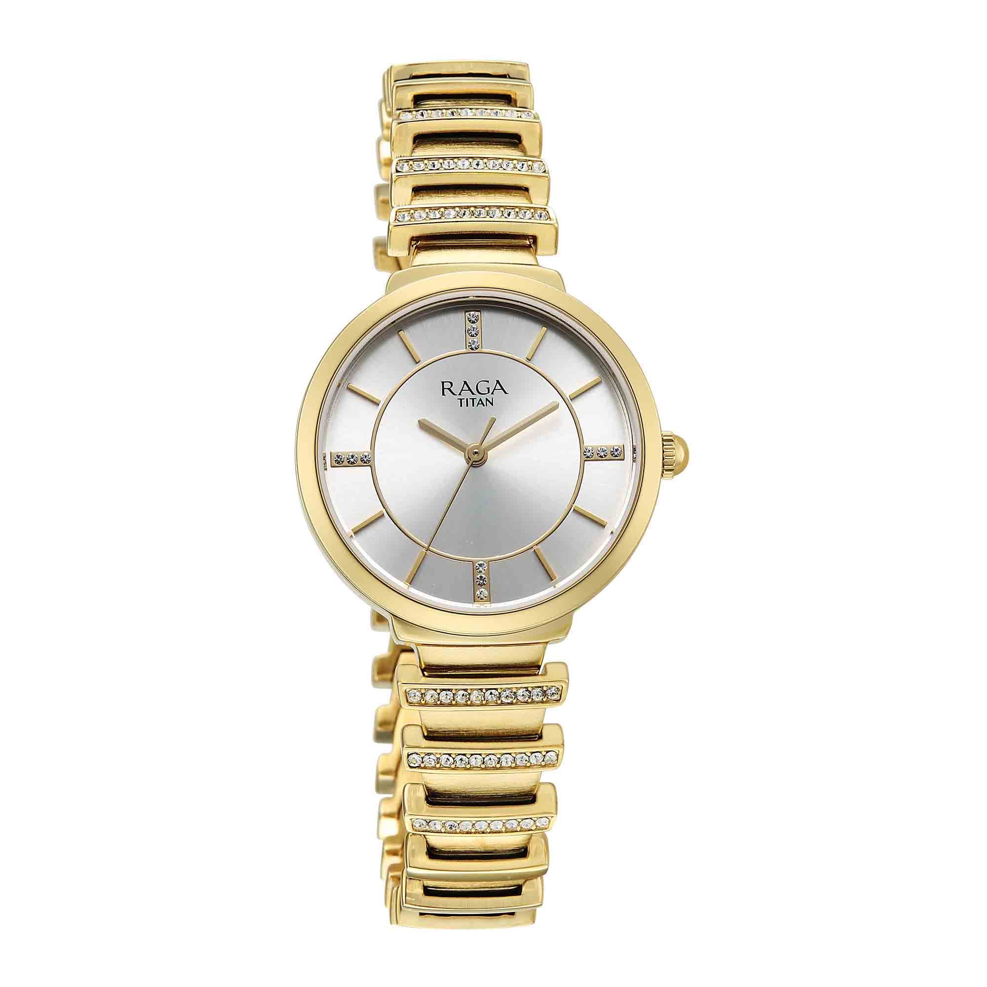 Titan Raga Spotlight Women's Quartz Analog Watch, Cream Dial, Gold Metal Strap, TI-95431YM - view 2