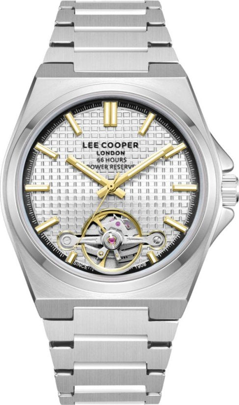 Lee Cooper Men's Automatic Watch Silver Dial with Silver Metal Band,LC08229.330