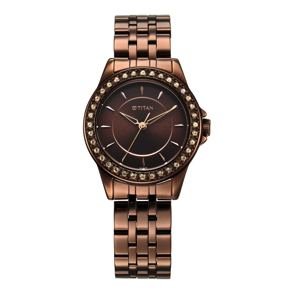 Titan Purple Women's Analog Watch Brown Dial With Brown Stainless Steel Band, 9798QM01