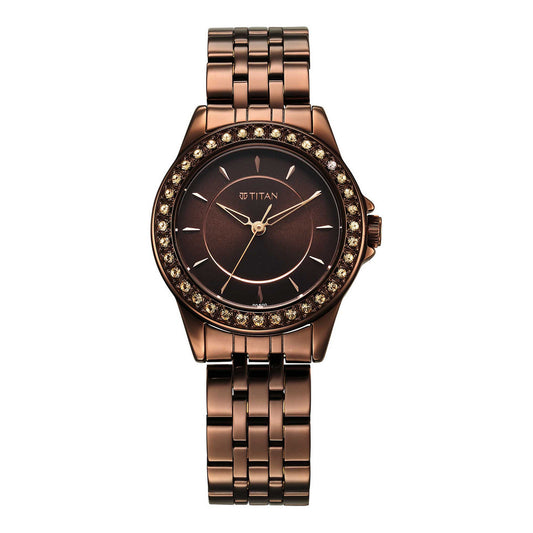 Titan, Women, Analog, Watch, Brown Dial, Stainless steel Strap, 9798QM01