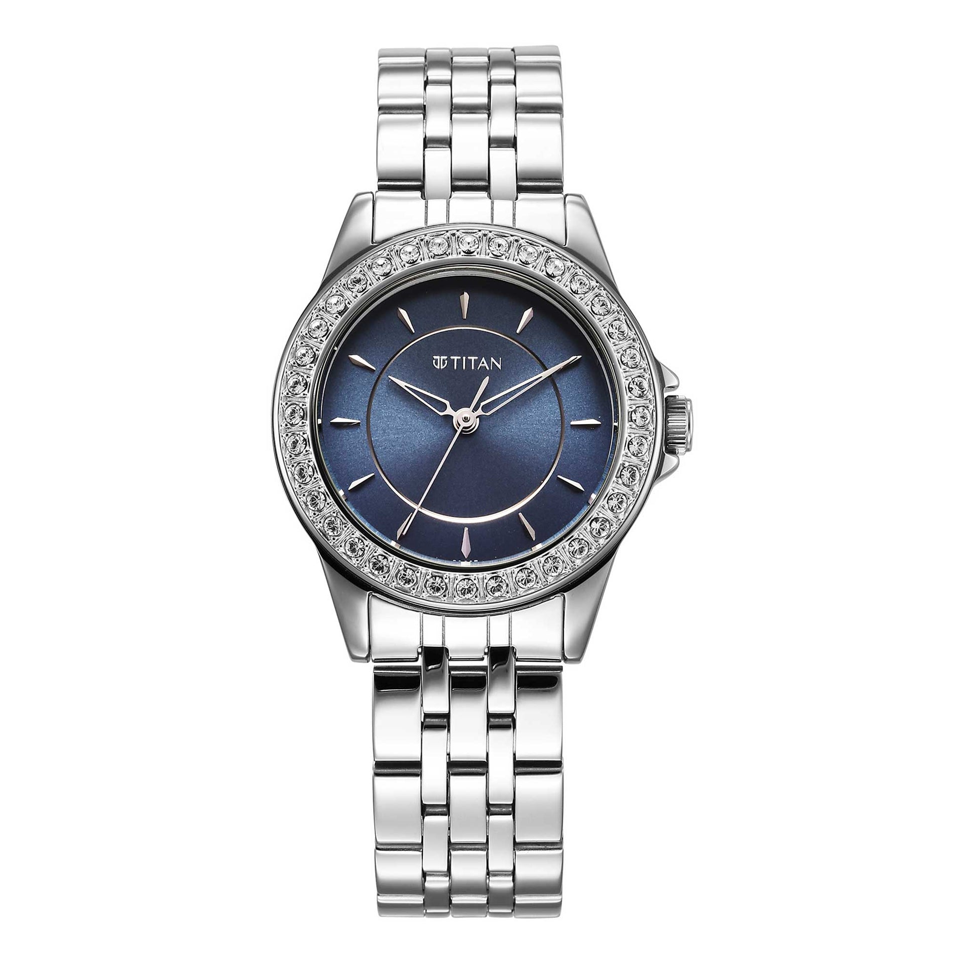 Titan Purple Women's Analog Watch Blue Dial With Steel Band, 9798SM06