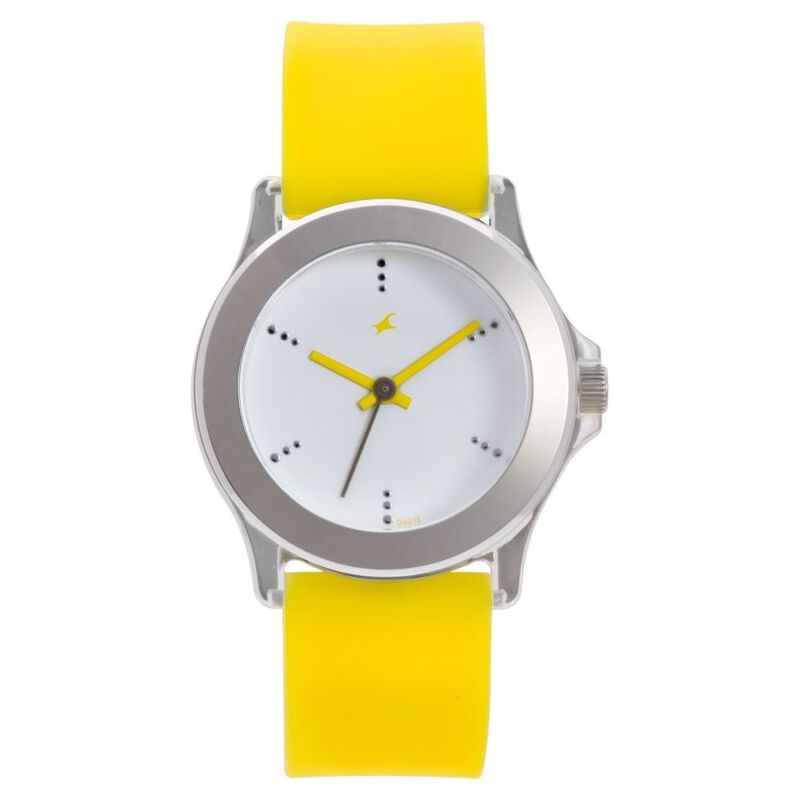 Fastrack, Women’s  Watch Analog, White Dial Yellow Plastic Strap , 9827PP05