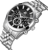 Beverly Hills Polo Club Men's Multifunction Watch with Gunmetal Black Dial and Silver Stainless Steel Band, BP3782X.350