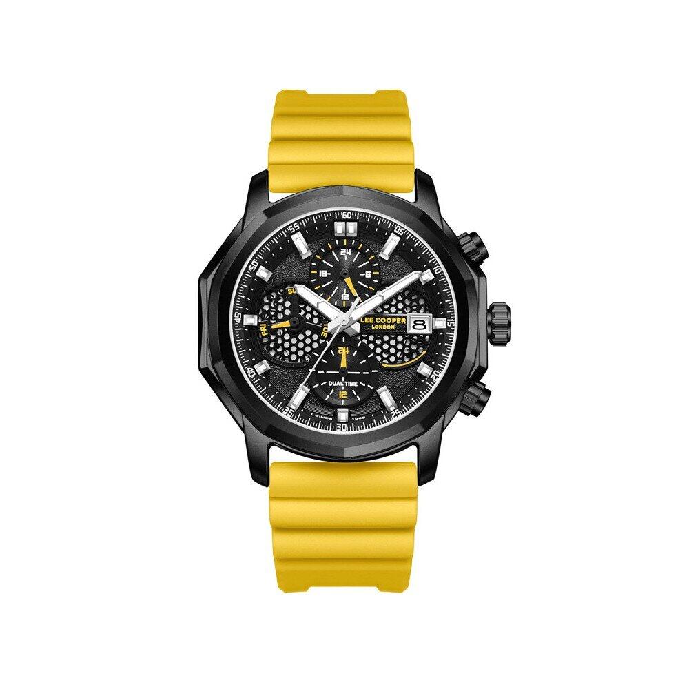 Lee Cooper Men's  Multifunction Watch Black Dial With Yellow Silicone Strap,LC08238.654