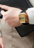 Casio, Unisex Watch Digital, Gold Dial Black Rubber Band, A100WEFG-9AD