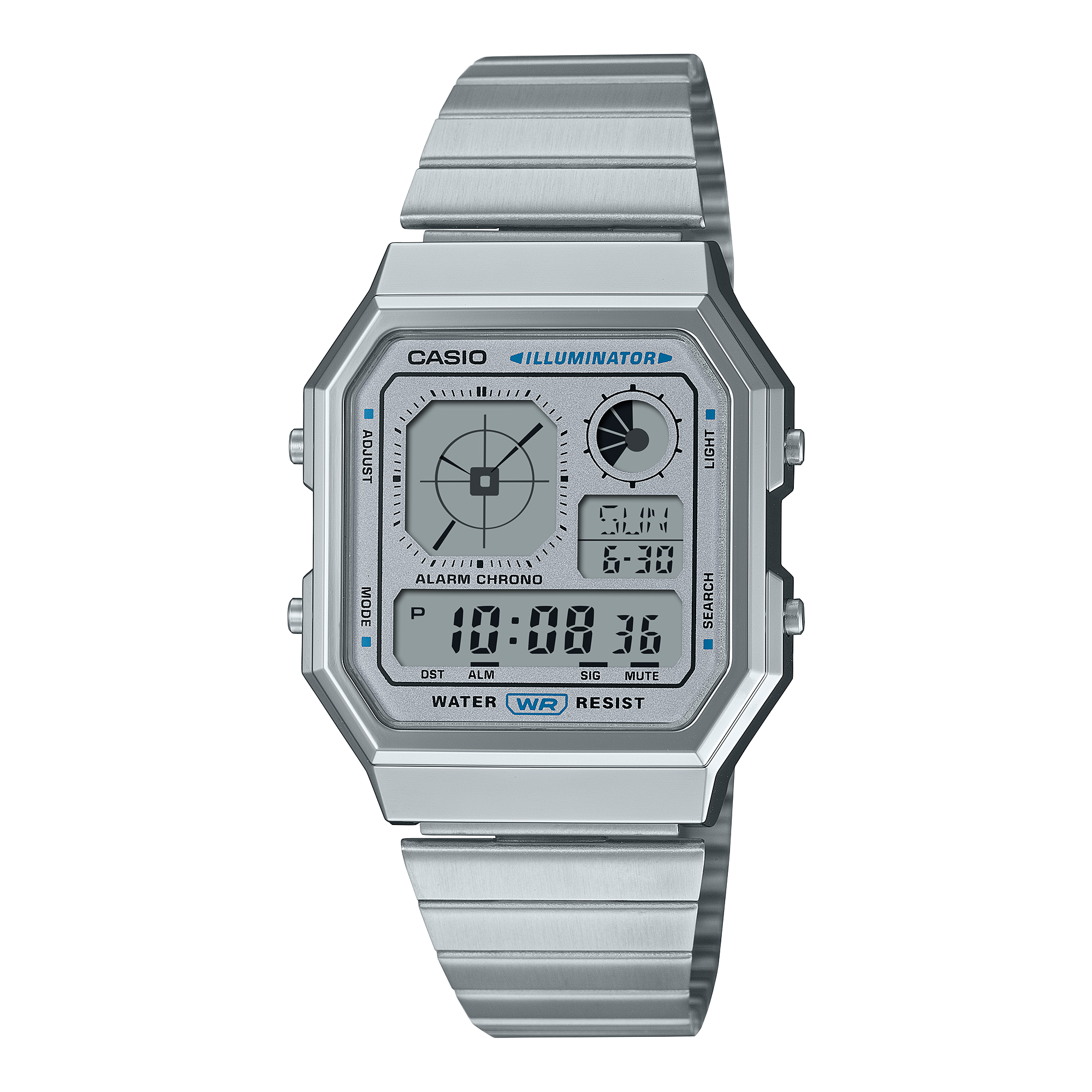 Casio Men's Watch Digital Silver Dial with Silver Stainless Steel Band, A130WE-7ADF