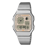 Casio Unisex Watch Analog Digital Cream Dial with Gold Stainless Steel Strap, A130WE-9ADF