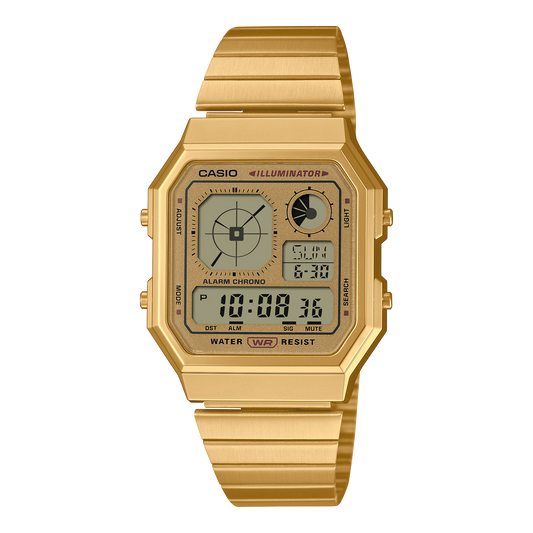 Casio men analog watch, gold dial with gold stainless steel band, model CS-A130WEG-9ADF, Bahrain
