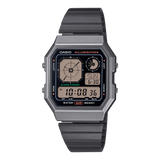 Casio Men's Watch Digital Black Dial with Grey Stainless Steel Band, A130WEGG-1ADF