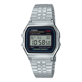 Casio Men's Watch Vintage Collection Digital, Black Dial Silver Stainless Steel Band, A159WA-N1DF