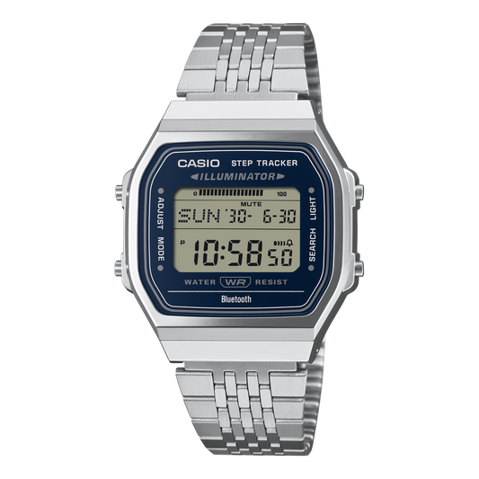 Casio Unisex Watch Digital Navy Blue Dial with Silver Stainless Steel Strap, ABL-100WE-2ADF