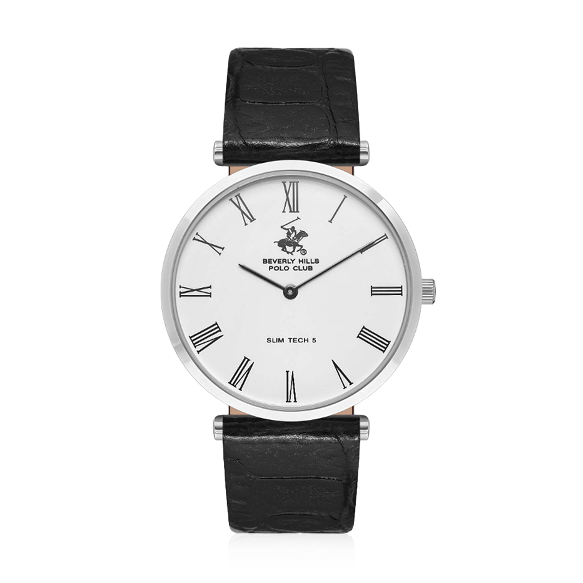 Beverly Hills Polo Club Men's Analog Watch, White Ceramic Dial With Black Leather Strap, BP3615X.331