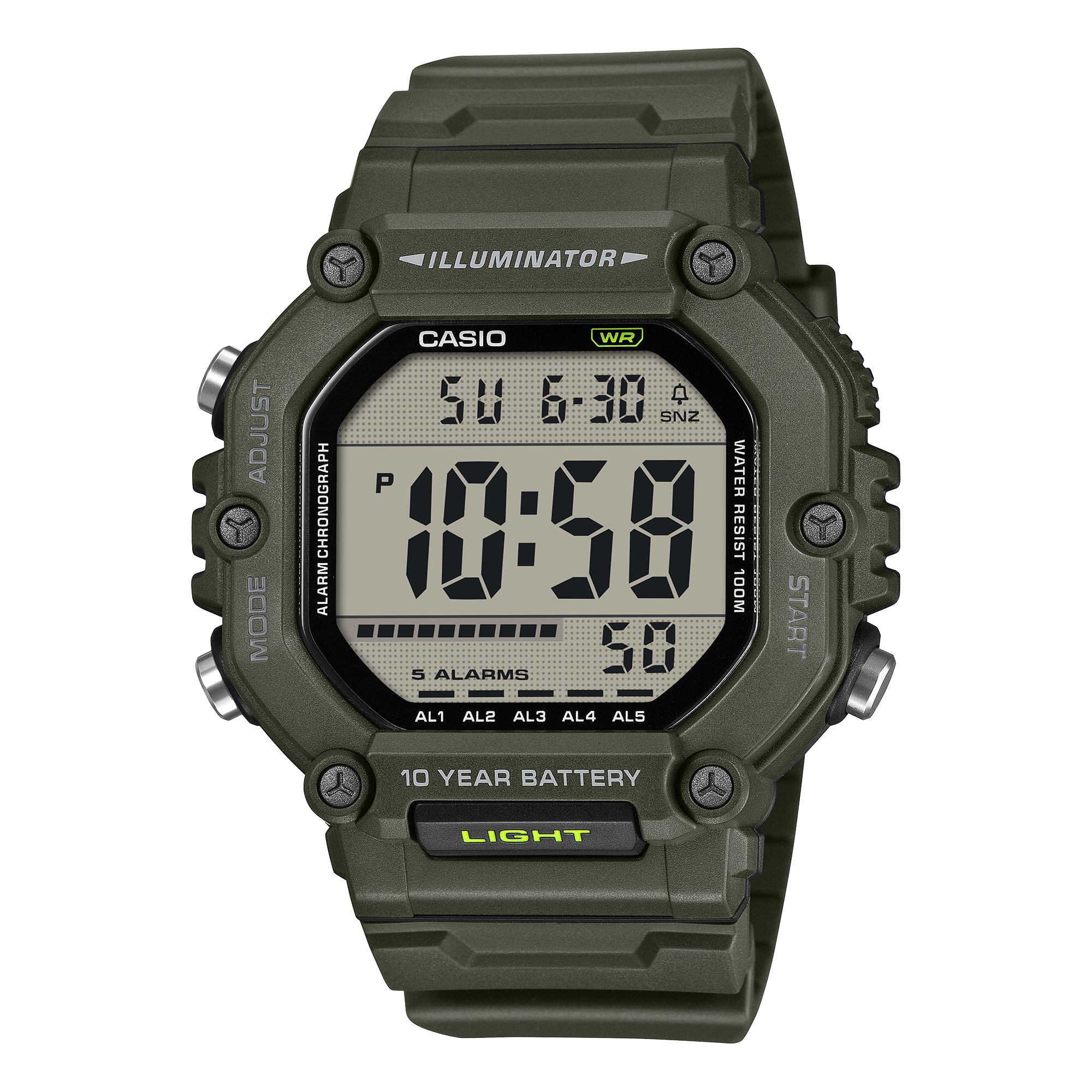 Casio Men's Digital Watch, Green Display With Resin Band, AE-1600HX-3AVDF - product image