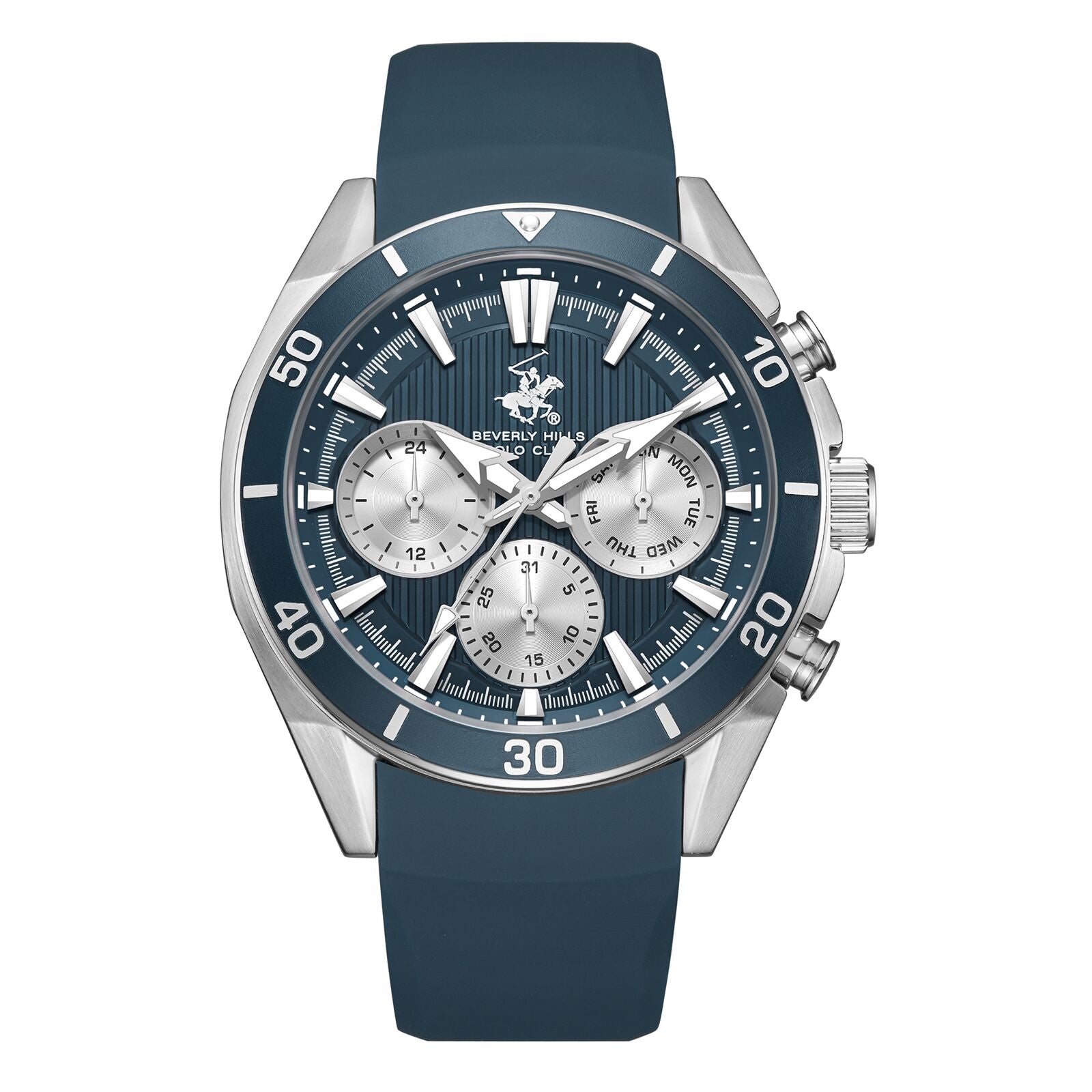Beverly Hills Polo Club Men's Watch Analog Blue Dial with Blue Silicone Band, BP3730X.366