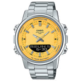 Casio Men's Watch Analog-Digital Yellow Dial With Silver Stainless Steel Band, AMW-880D-9AVDF