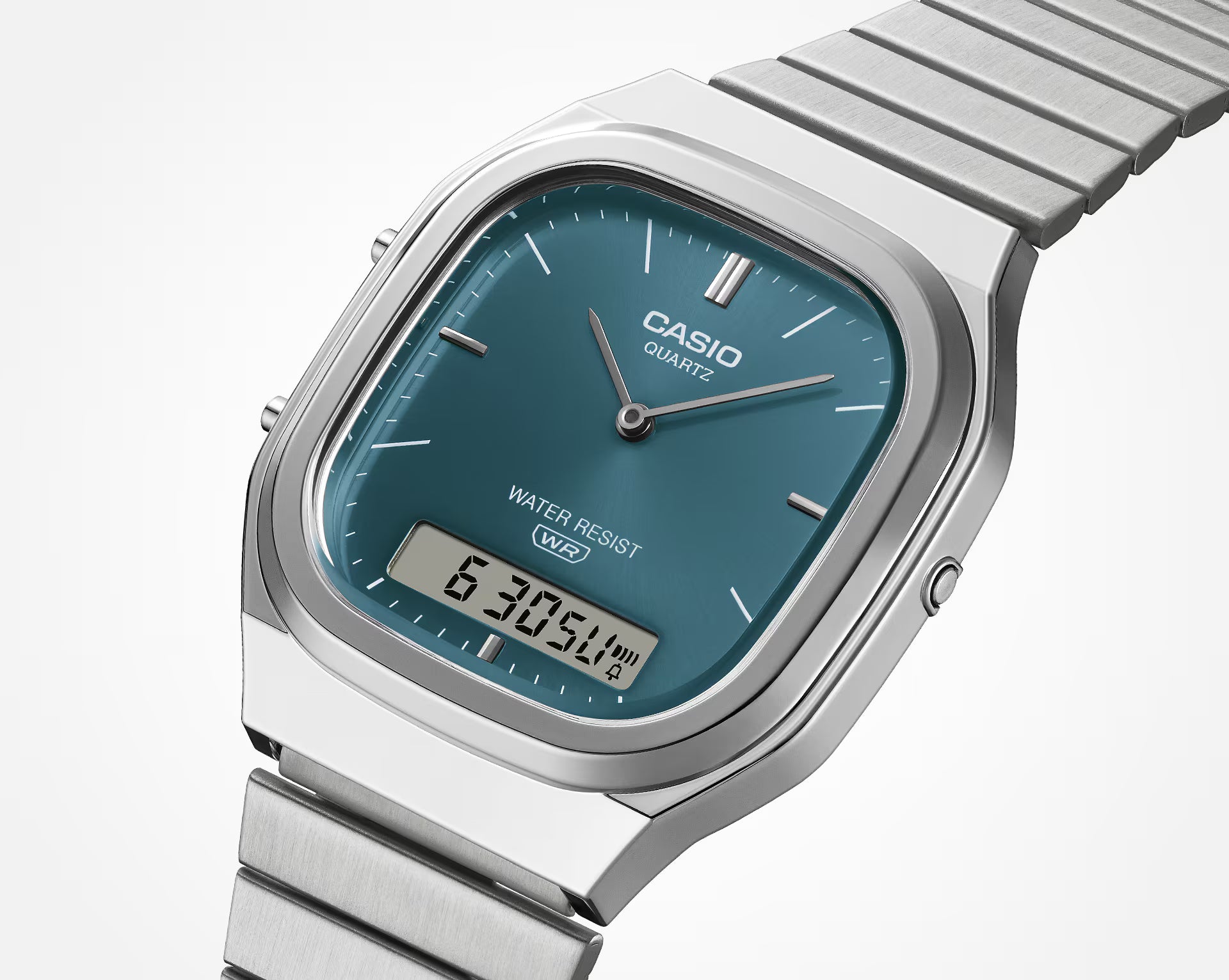 Casio Vintage Men's Watch Analog-Digital Blue-Green Dial With Silver Stainless Steel Band,AQ-240E-3ADF product image
