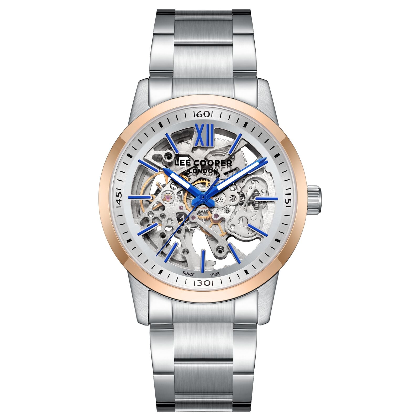 Lee Cooper Men's Automatic Watch Analog Silver Dial with Silver Stainless Steel Band, LC08197.530