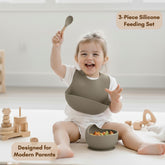 Milk It Baby Army Green Bib & Bowl Set, 100% Food Grade Silicone Set, MI-BBAG001