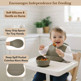 Milk It Baby Army Green Bib & Bowl Set, 100% Food Grade Silicone Set, MI-BBAG001
