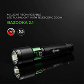Mr. Light Rechargeable Flashlight 2.1-1500 Lumens with Telescopic Zoom Function, BAZOOKA21