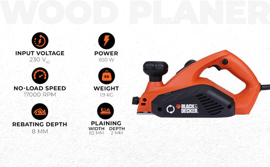 Black+Decker Rebating Planer 650W, KW712-QS Powertools BA-KW712-QS